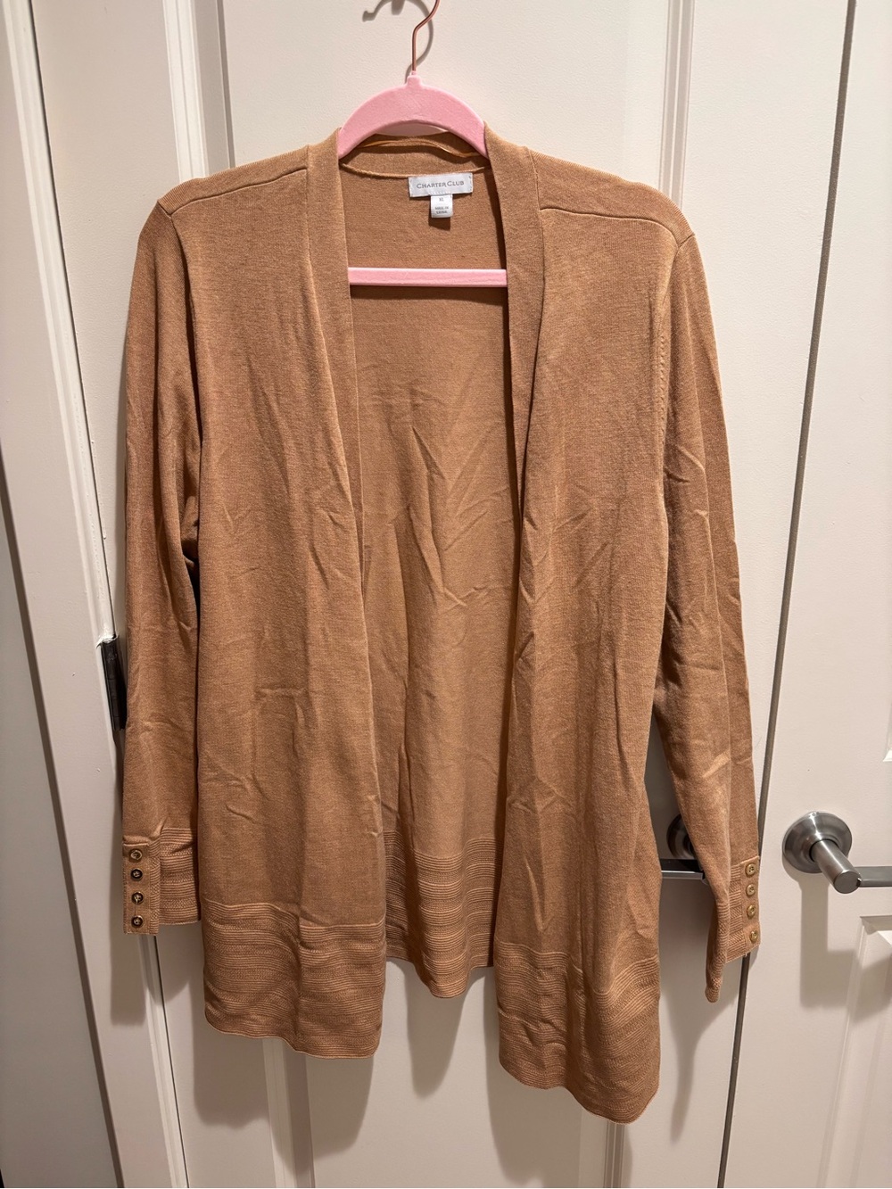Charter Club Open-Front Tan Cardigan with Button Cuffs